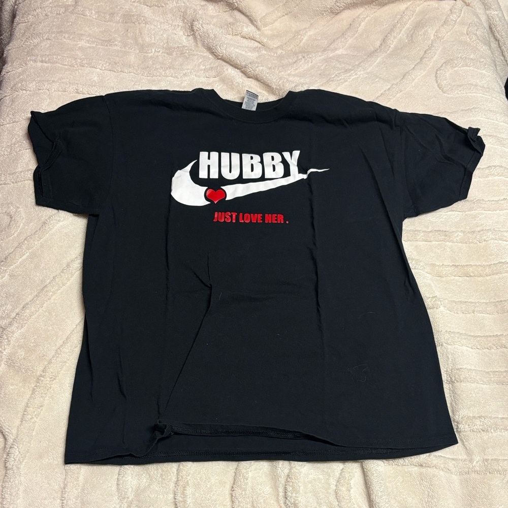 "Hubby" Graphic Black Tee with White and Red Print